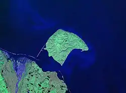 Snímek ostrova Herschel v nepravých barvách pořízený agenturou NASA
