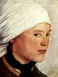 Dívka s bílým šátkem, kolem 1876, olej na panelu