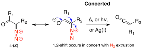 Soustředěný mechanismus u s-cis konformace