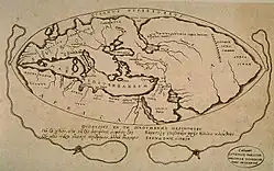 Mapa světa podle Poseidónia (150-130 př. n. l.), nakreslená v roce 1628.