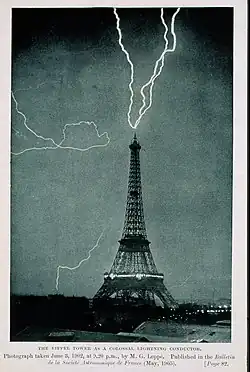 Fotografie s dlouhou expozicí Eiffelovy věže zasažené bleskem, nyní v Musée d'Orsay v Paříži, zůstává jedním z jeho ikonických snímků. 3. června 1902
