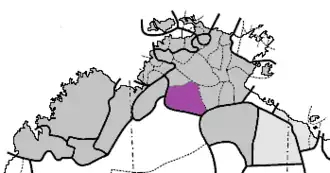 Přibližné vymezení oblasti, kde se wardaman používá na mapě severní Austrálie