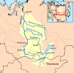 Mapa povodí Jeniseje