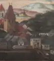 Výřez z veduty města Kadaně – Svatá brána a Svatá branka (kolem 1820)