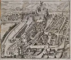 Děčín, Loretánská kaple na děčínském náměstí (v pravé části obrazu uprostřed), Johann Georg Vogt, 1712