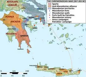 Mapa první fáze války (267–265 př. n. l.)